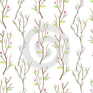 Seamless pattern with watercolor cherry blossoms