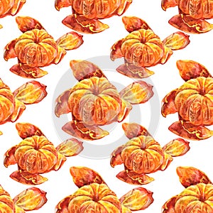 Seamless pattern watercolor citrus fruit orange peel the tangerine on white background. Hand-drawn food for winter or