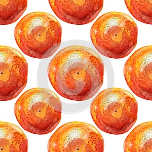 Seamless pattern watercolor citrus fruit orange tangerine isolated on white background. Hand-drawn food for winter or