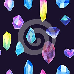 Seamless pattern watercolor colorful crystals photo