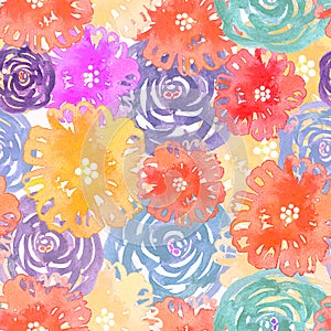 Seamless pattern with watercolor colorful flowers