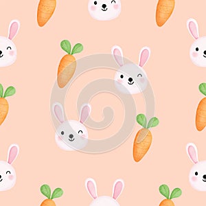 Seamless pattern with watercolor of cute rabbit and carrot for your fabric, children textile