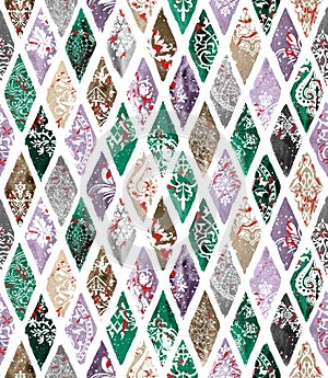 Seamless Pattern of Watercolor Diamonds with Effect. Ethnic Fashion Pattern.