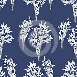 Seamless pattern of watercolor drawings abstraact frozen trees in cold winer season