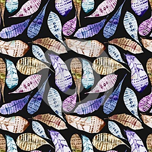 Seamless pattern of watercolor feathers