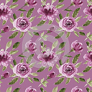 Seamless pattern of watercolor floral purple