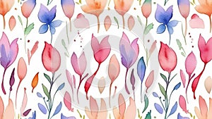 A seamless pattern of watercolor flowers in full bloom