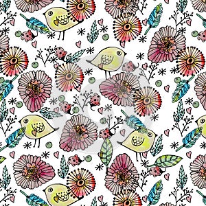 Seamless pattern watercolor flowers, paper