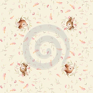 Seamless Pattern, Watercolor Forest Animals, Woodland Pattern, Rustic Baby Watercolor