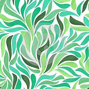 Seamless pattern with watercolor green foliage. Artistic texture background.