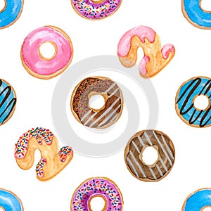 Seamless pattern of watercolor hand painting illustration colorful donuts, Two thousand twenty letters doughnut with colorful