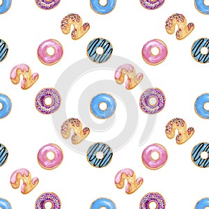 Seamless pattern of watercolor hand painting illustration colorful donuts, Two thousand twenty letters doughnut with colorful