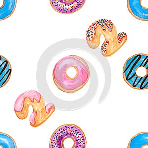 Seamless pattern of watercolor hand painting illustration colorful donuts, Two thousand twenty letters doughnut with colorful