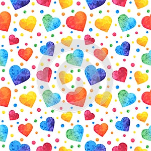 Seamless pattern with watercolor hearts, valentines day background, texture, wrapping. Vector eps10