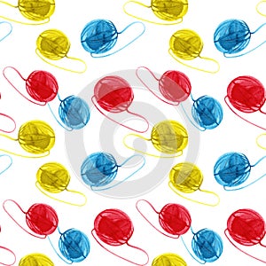 Seamless pattern with watercolor knitting elements hand drawn