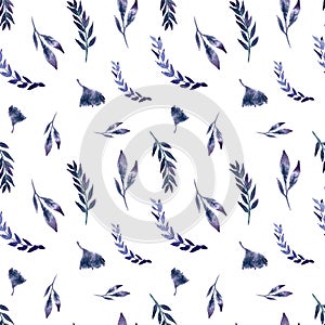 Seamless pattern watercolor with leaves, herbs, ginko