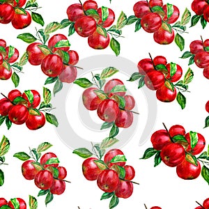 Seamless pattern with watercolor painted apples