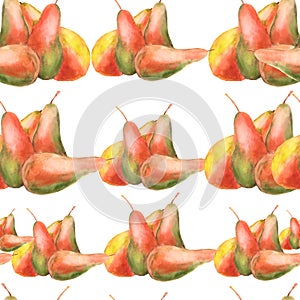 Seamless pattern with watercolor painted pears