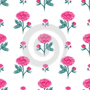 Seamless pattern with watercolor peony. Vector illustration with pink flowers. Floral background for web page, wedding invitations