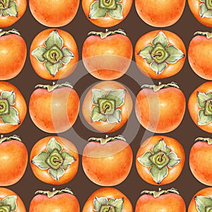 Seamless pattern with watercolor persimmon fruits