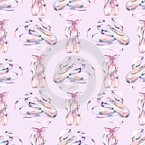 Seamless pattern with watercolor pointe shoes