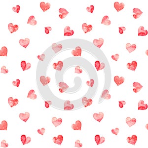 Seamless pattern with watercolor red grungy hearts with texture