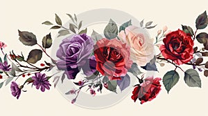 Seamless pattern with watercolor roses. Hand-drawn illustration. Generative AI