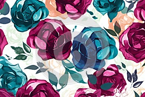 Seamless pattern with watercolor roses,  Hand-drawn illustration