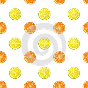 Seamless pattern with watercolor slices of lemon and orange