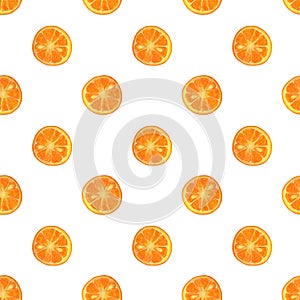 Seamless pattern with watercolor slices of orange