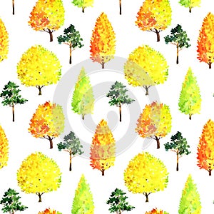 Seamless pattern with watercolor trees