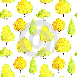 Seamless pattern with watercolor trees