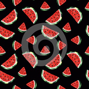 Seamless pattern with watercolor watermelon