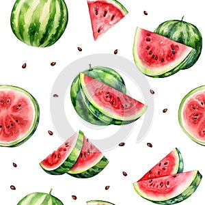 Seamless pattern with watercolor watermelon isolated on white. made with generative ai