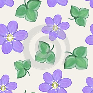 Seamless pattern watercolorblue anemone flower