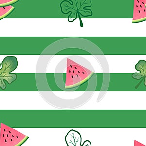 seamless pattern watermelon leaf green summer melon