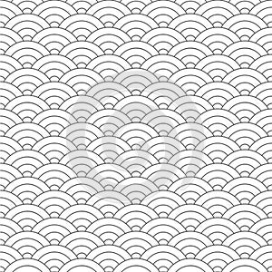 Seamless pattern. Wave. Fish scales texture. Vector illustration. Scrapbook, gift wrapping paper, textiles. Black and white simple