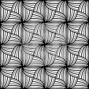 Seamless pattern with Wavy lines. Monochrome geometric texture. Abstract background. Grid with striped squares. Dudling art for