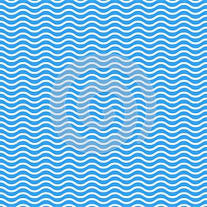 Seamless pattern of wavy lines. Vector texture of blue waves on a white background