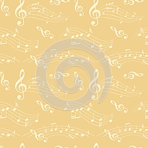 Seamless pattern with wavy music notes - light beige vector