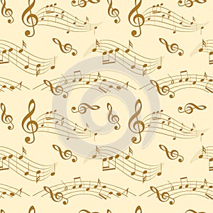 Seamless pattern with wavy music notes - vector background