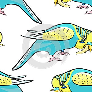 Seamless pattern wavy parrot eats a branch. vector illustration