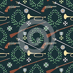 Seamless pattern with weapon of the 19th century