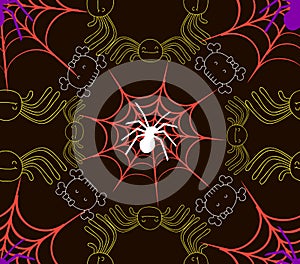 Seamless pattern with webs, spider