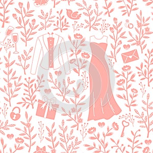 Seamless Pattern with Wedding Elements.