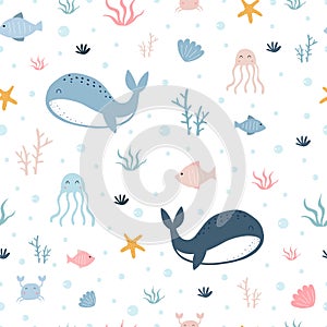 Seamless pattern whale in the sea