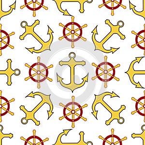 Seamless pattern. Wheel, anchor. Endless textures for your pirate party design, greeting cards, and, posters. - Vector graphics