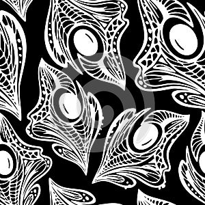 seamless pattern of white abstract decorative elements on a black background