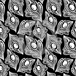 seamless pattern of white abstract decorative elements on a black background