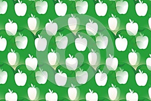 Seamless Pattern White Apple On Beautiful Green Background.